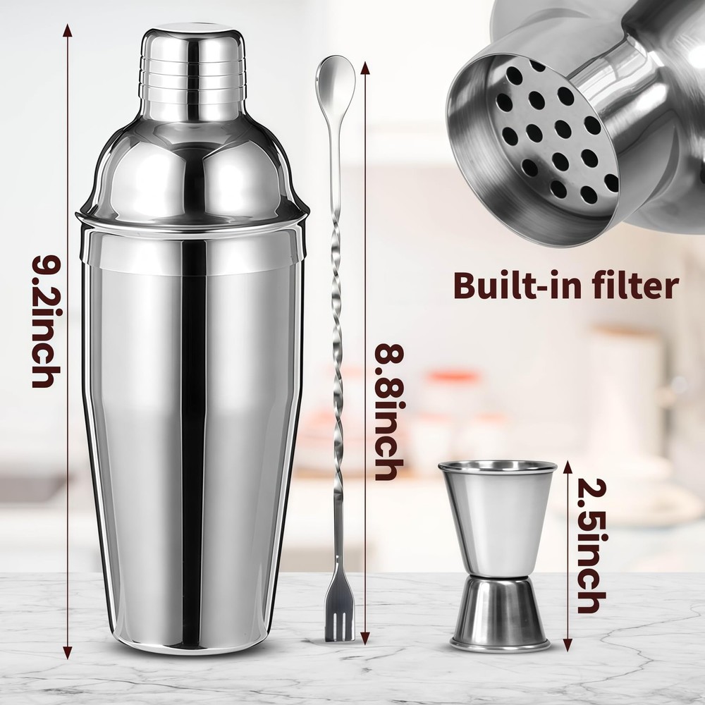 Cocktail Shaker Set Bartender Kit,Professional Bar Set, Martini Silver