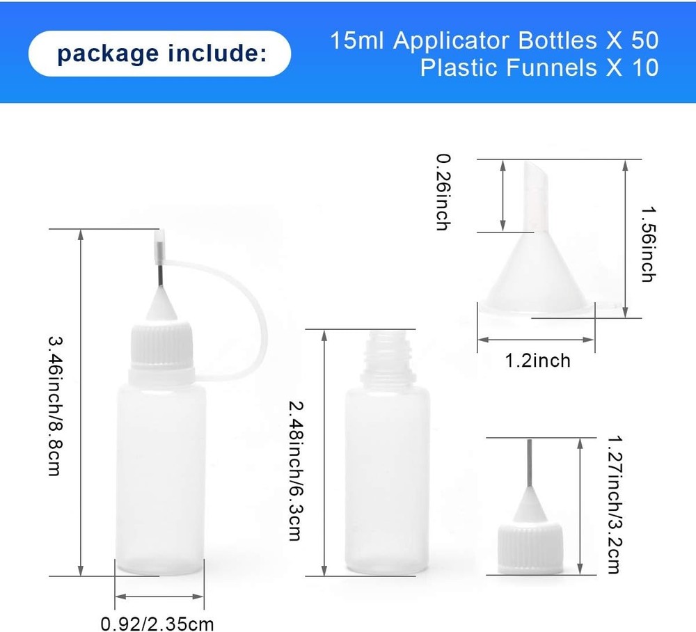 Adecco Precision Tip Applicator Bottle, Glue Bottles, 50 PCS White