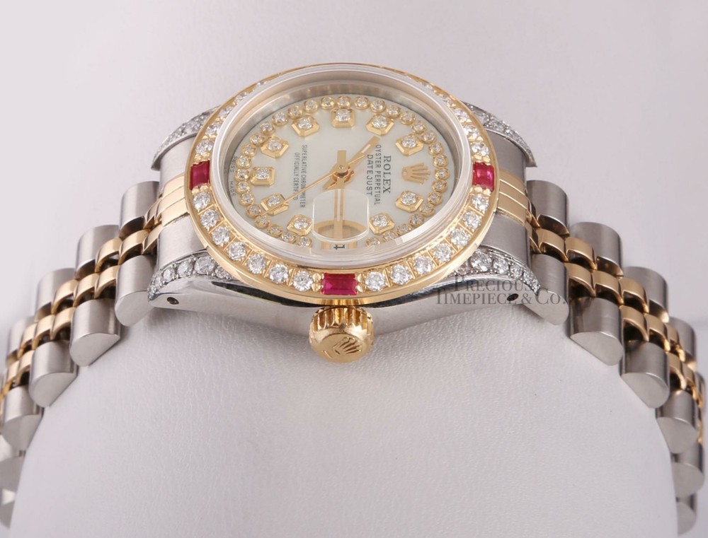 Rolex Lady Datejust 26mm Ruby Diamond Bezel-Diamond White MOP String Dial & Lugs
