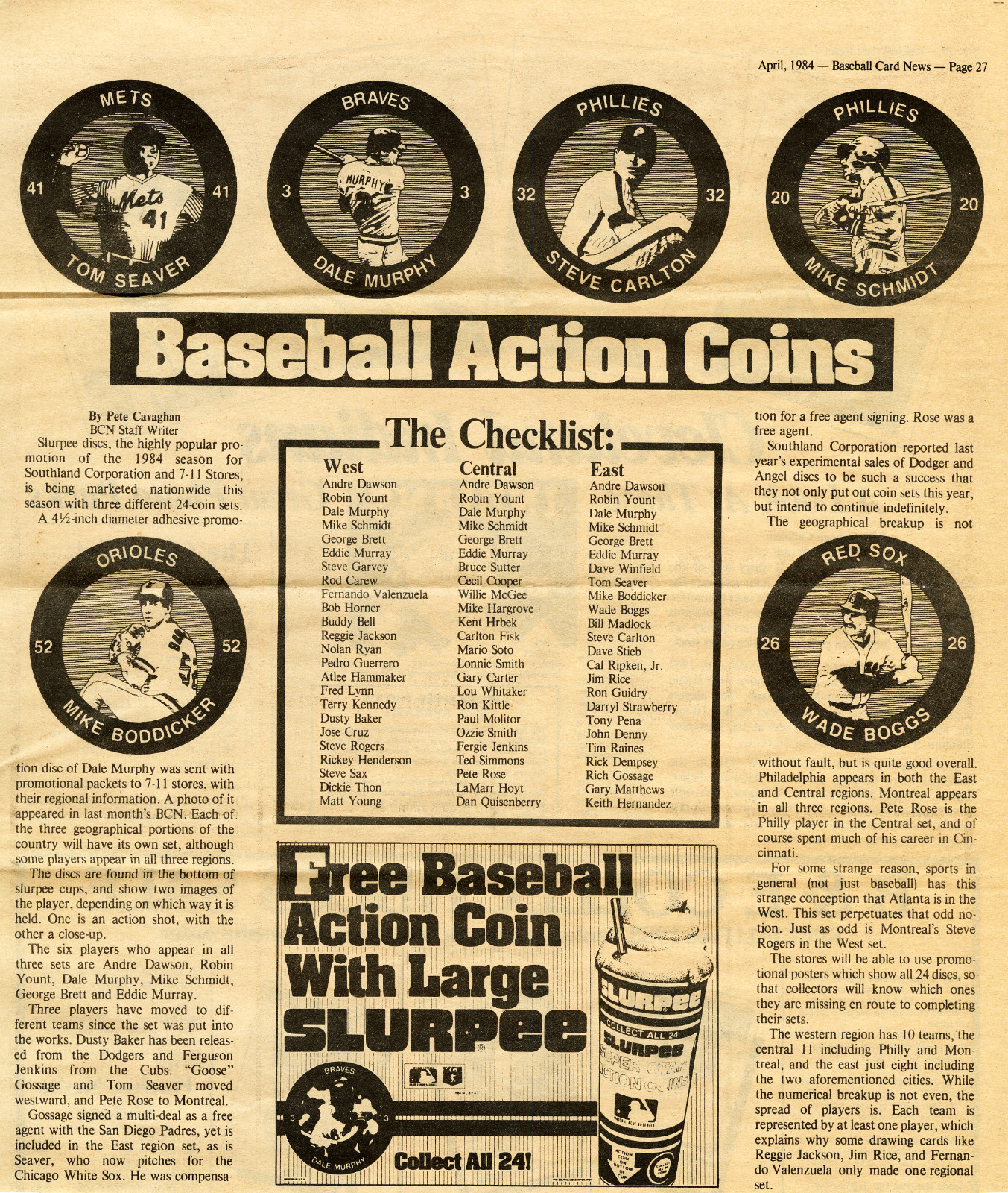 1984 7-11 Action Coins NM/MT Complete Set of 72 West (24) Central (24) East (24)