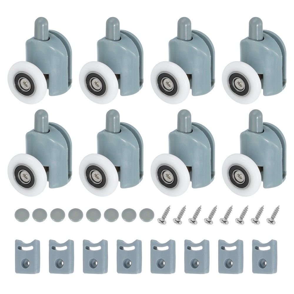 8Pcs 25mm Single Shower Door Rollers Plastic Bottom Wheels Pulleys Guide Grey