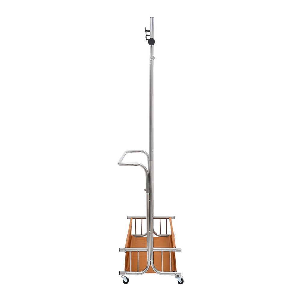 Movable Garment Rack - Modern Silver Iron, Free Standing, 4 Wheels & 5 Hooks
