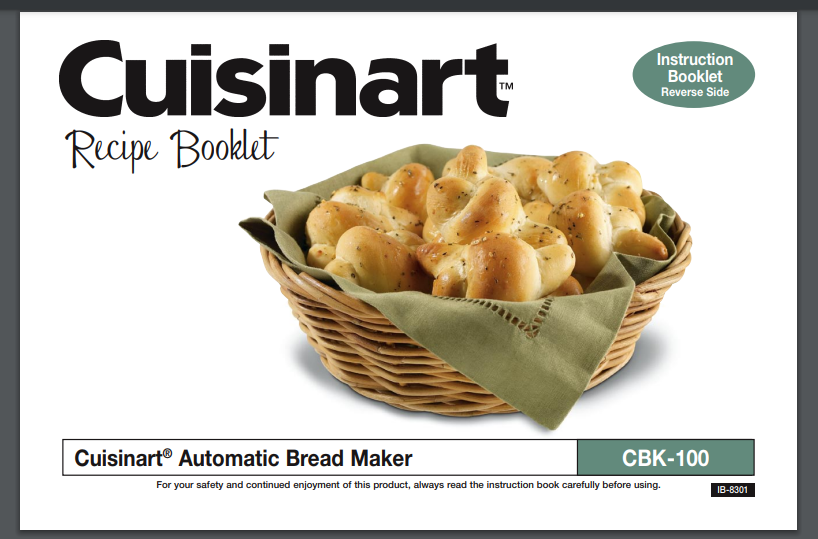 Cuisinart Automatic Bread Maker CBK-100 manual only! 12 pgs + recipe book