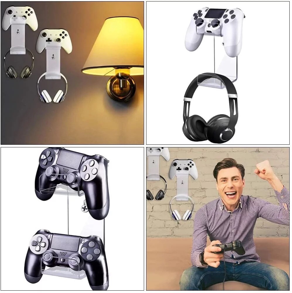 Universal Gaming Controller & Headphone Wall Rack | Clear Acrylic Hanger Stand