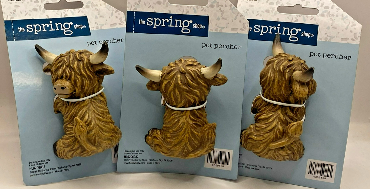 NEW HOBBY LOBBY HIGHLAND COW POT PERCHER SET OF 3 FLORAL GARDEN DECOR FREE SHIP