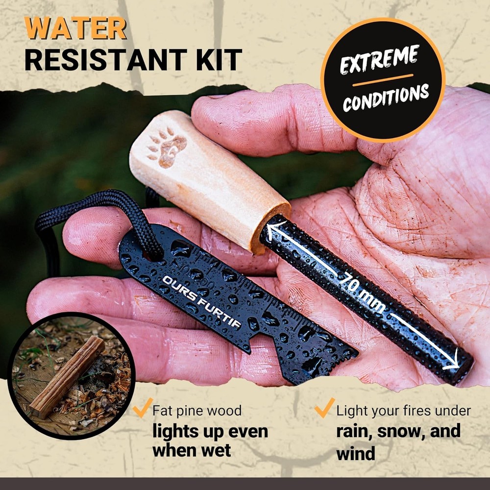 Eco-Friendly Fire Starter Kit with Multi-Tool Striker & Natural Tinder
