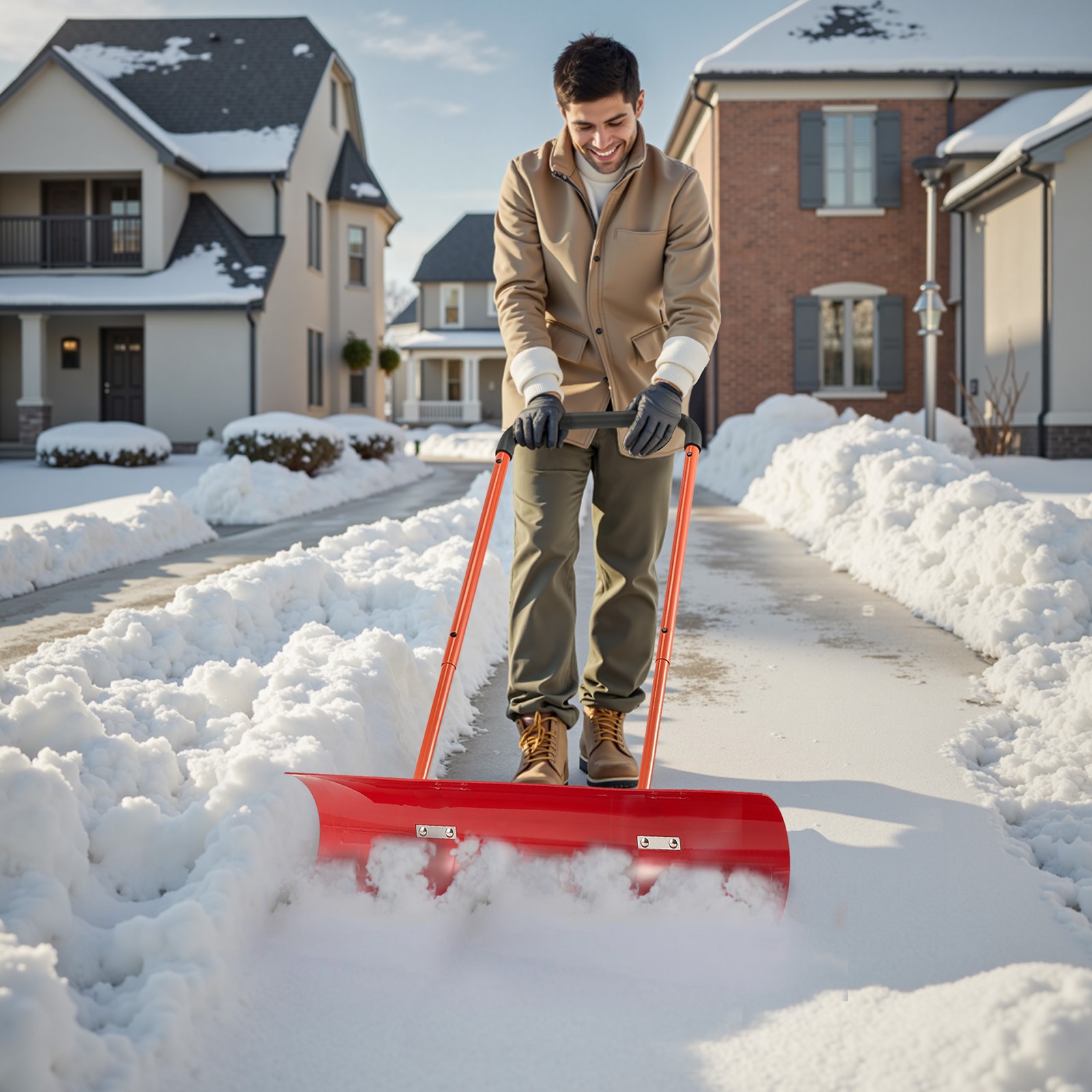 VEVOR Snow Pusher Shovel w/ Wheels 37.8 in Snow Removal Shovel Plow for Driveway