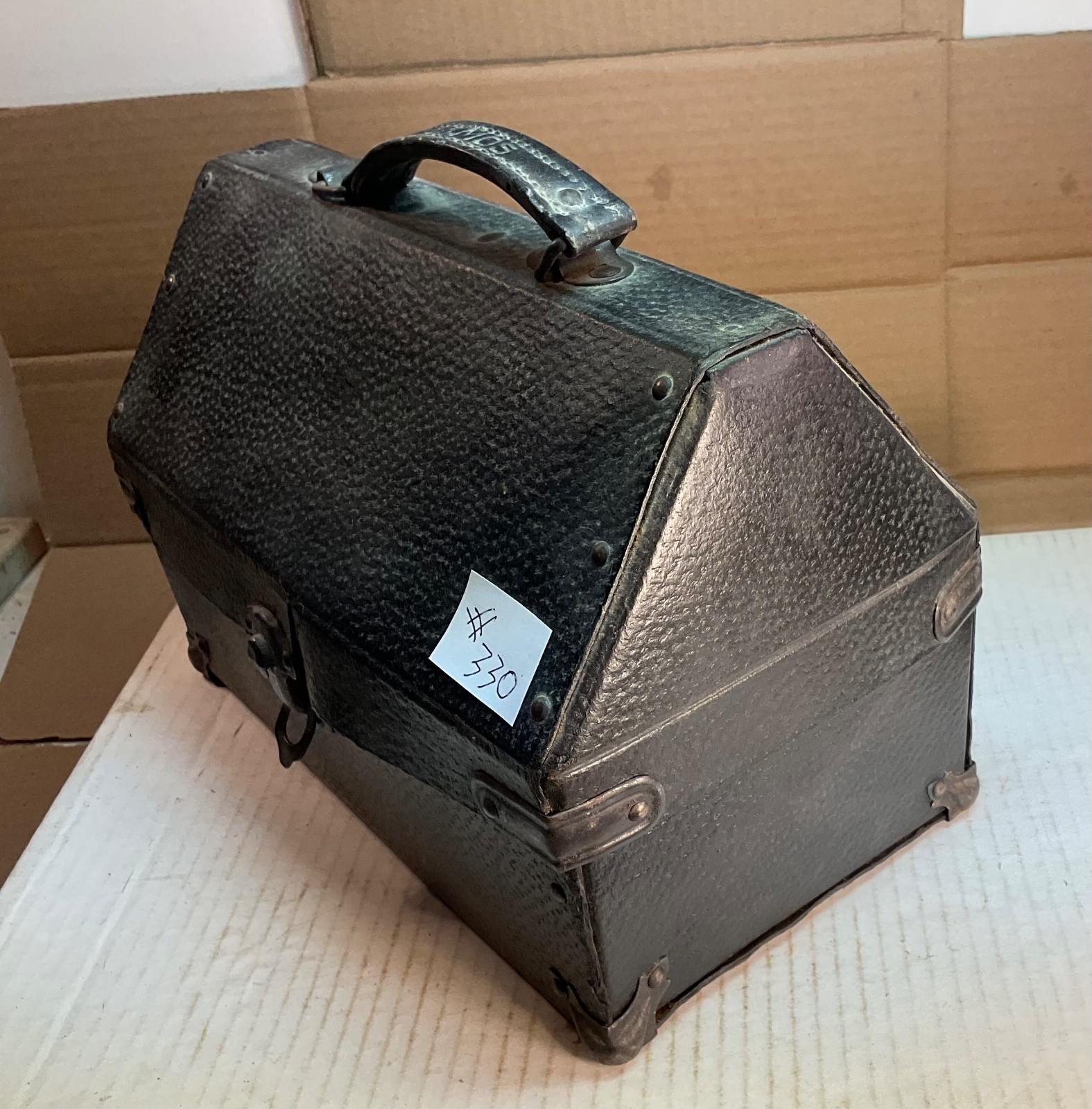 #330 RARE TYPE EARLY DOMED MINERS RAILROAD LUNCH PAIL DINNER BOX +THERMOS