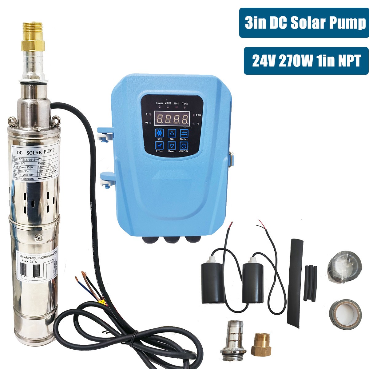 3" 270W Solar Pump Submersible Pump Bore DC 24V Deep Well Pump + MPPT Controller