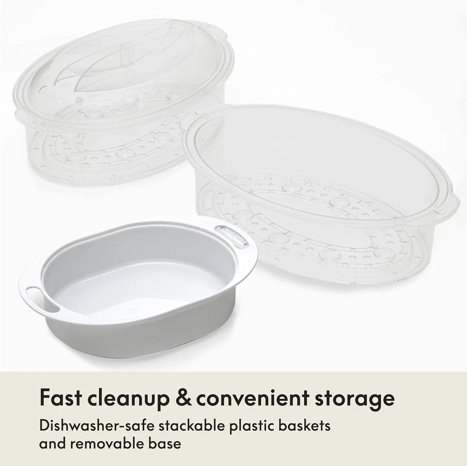 BELLA 2Tier Food Steamer w/ Dishwasher Safe Lids, Stackable Baskets & Base
