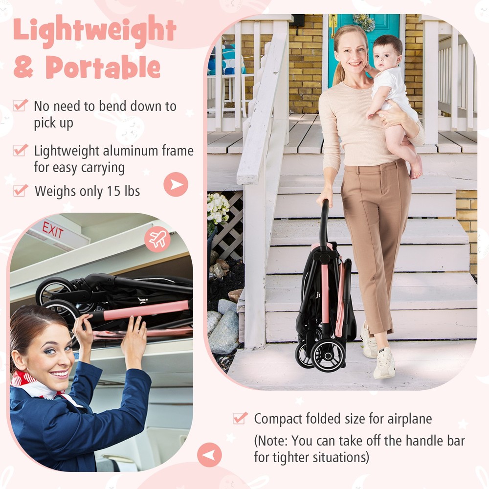 Practical Baby Stroller w/Lightweight Aluminum Frame & 2-Position Canopy