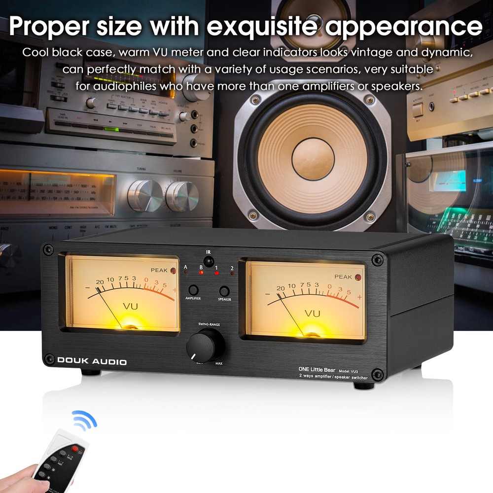 Douk Audio VU3 Amplifier/Speaker Selector Box Dual Analog VU Meter DB Display
