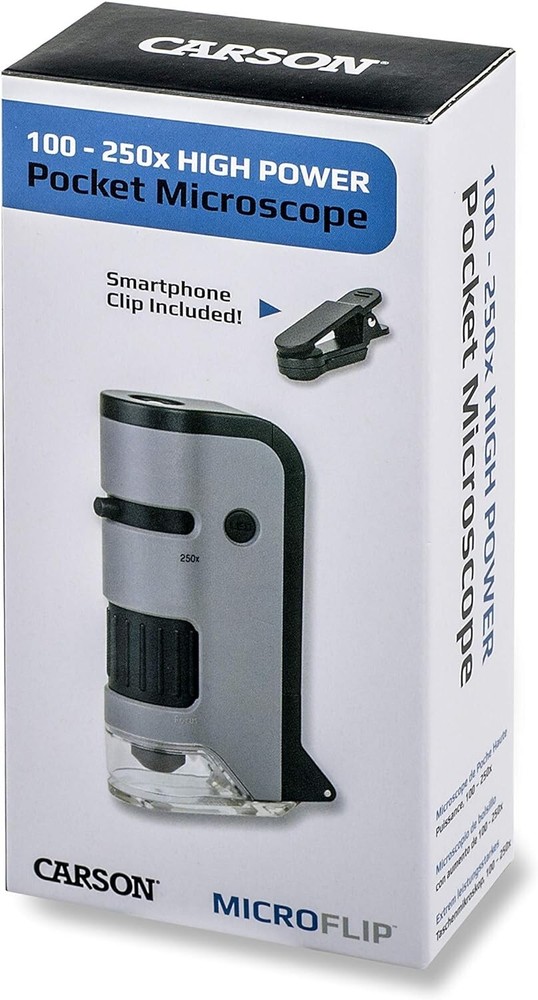 Carson MicroFlip 100x-250x LED & UV Lighted Pocket Microscope Handheld Digital