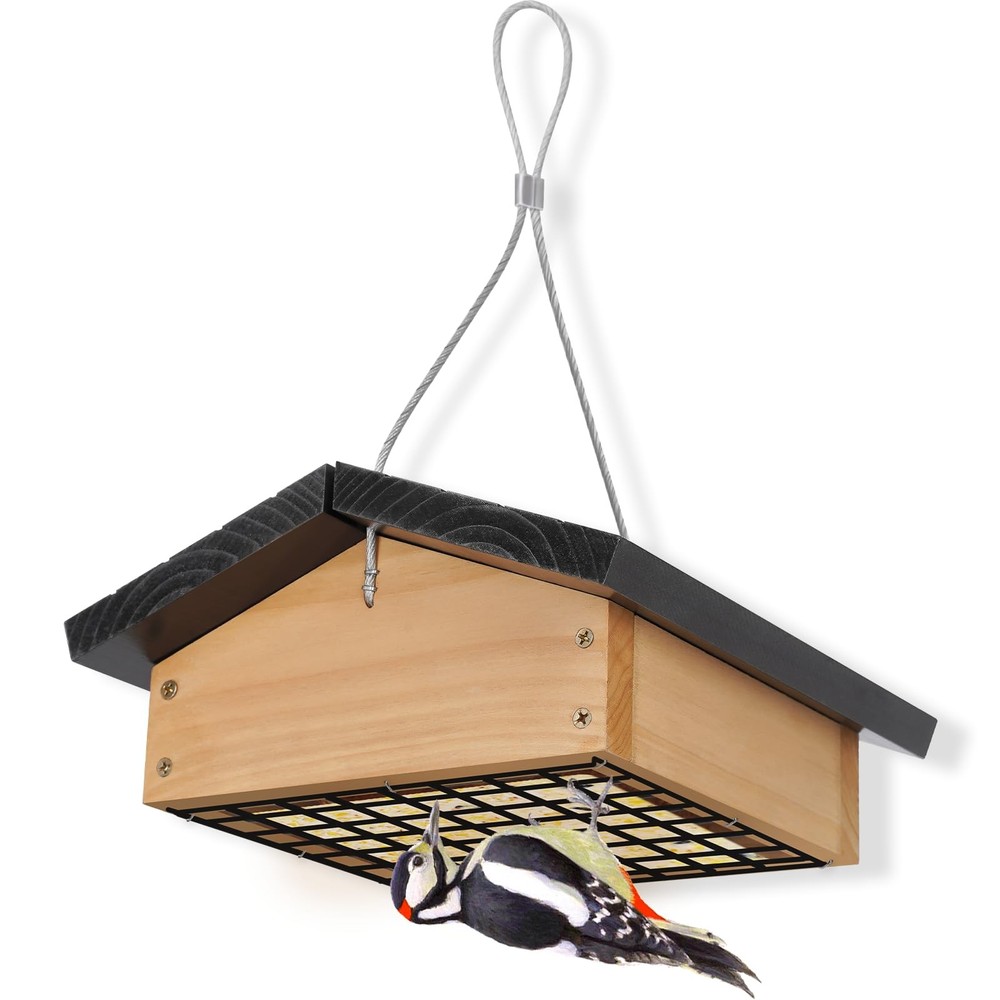 Upside-Down Suet Feeder Squirrel Proof Durable Cedar Wood Winter Bird Refill
