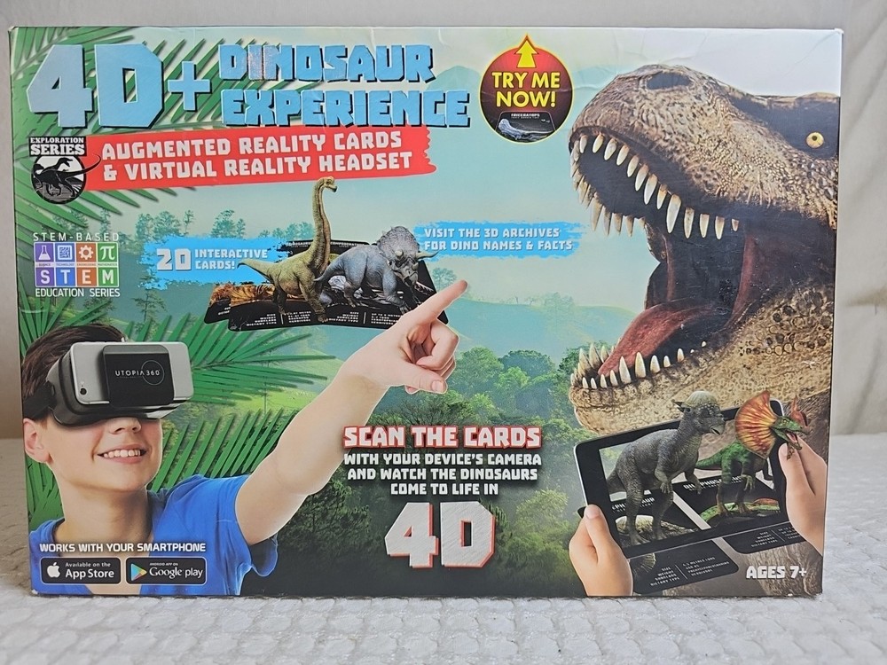 NEW 4D+ Dinosaur Experience Augmented Reality Cards + VR Virtual Reality Headset