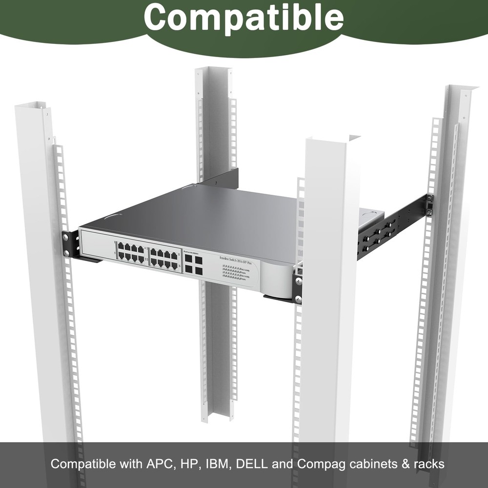 FOROIRON 1U Universal Rack Mount Rails 4-Post Server Shelf 1 Pack, Black