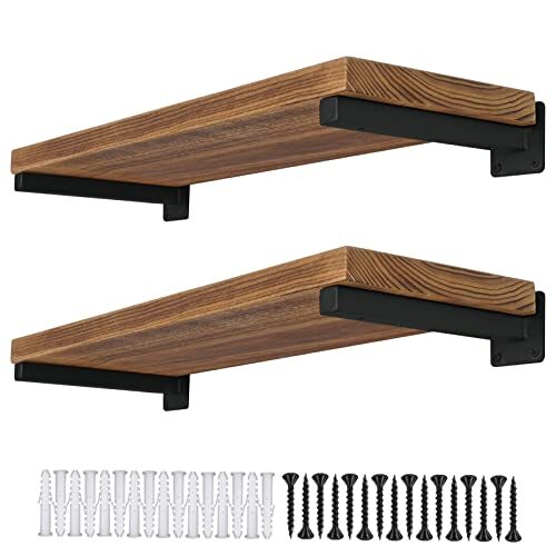 4 Pack Shelf Brackets Wall Mounted Black Shelf Brackets Heavy Duty Metal Rust...