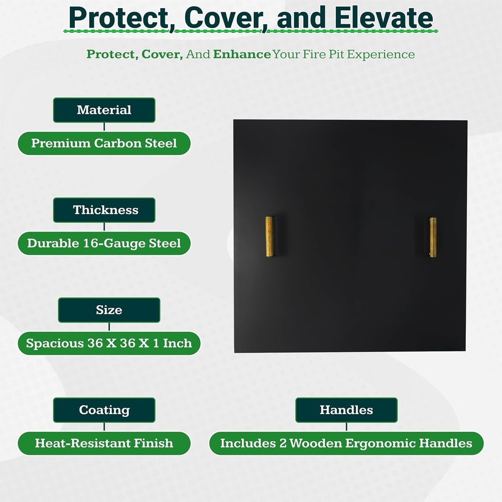 FEBTECH 36" Square Fire Pit Snuffer Lid for 34" Firepit with Wooden Handles