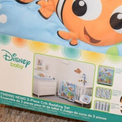 NWT Disney Finding NEMO 3 Piece Crib bedding Set Comforter Sheet Dust Ruffle