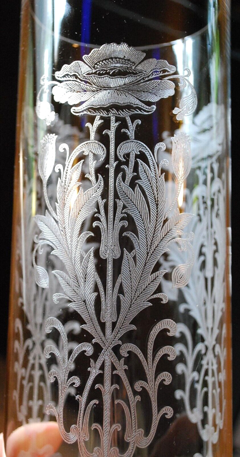 Set 2 TIFFIN FRANCISCAN Crystal Hurricane Lampshades FLANDERS CLEAR ETCH POPPIES