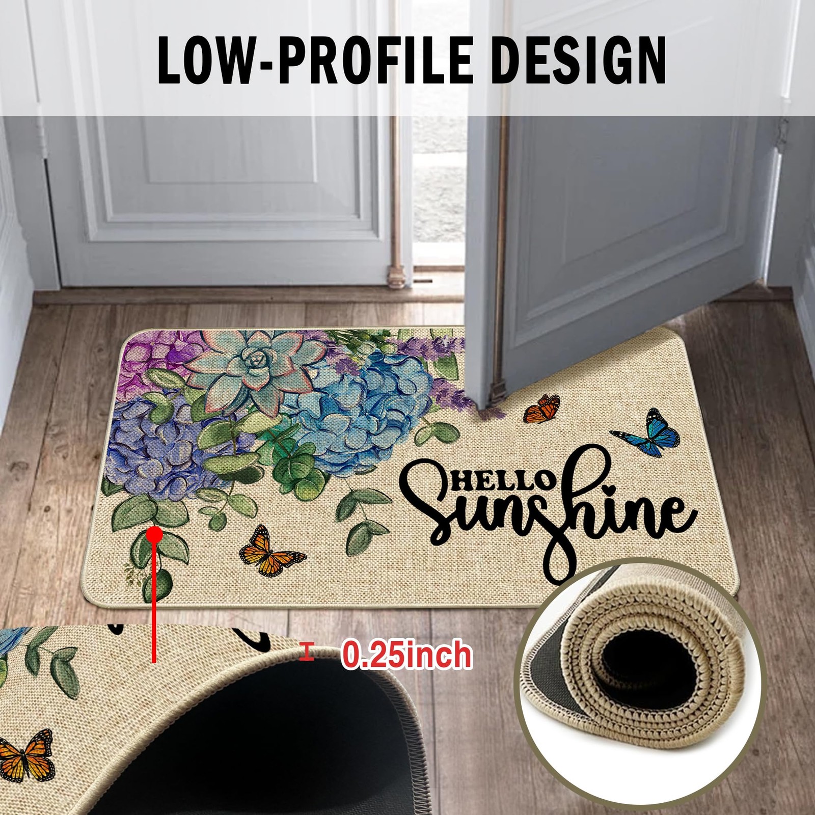 Best Spring Kitchen Rug and Mat Set of 2 Hydrangea Flowers Floor Non Slip Rubber