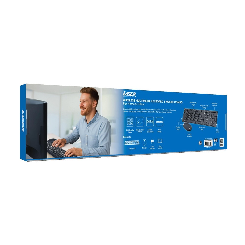 Laser Silent Wireless Keyboard & Mouse Set - Slim Design, Energy-Efficient