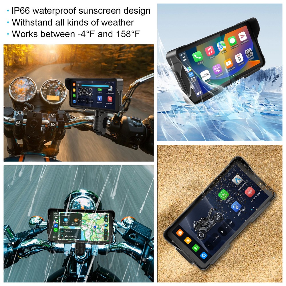 Motorcycle DVR 5.5" Wireless Carplay Android Auto Dash Cam TPMS Waterproof Touch