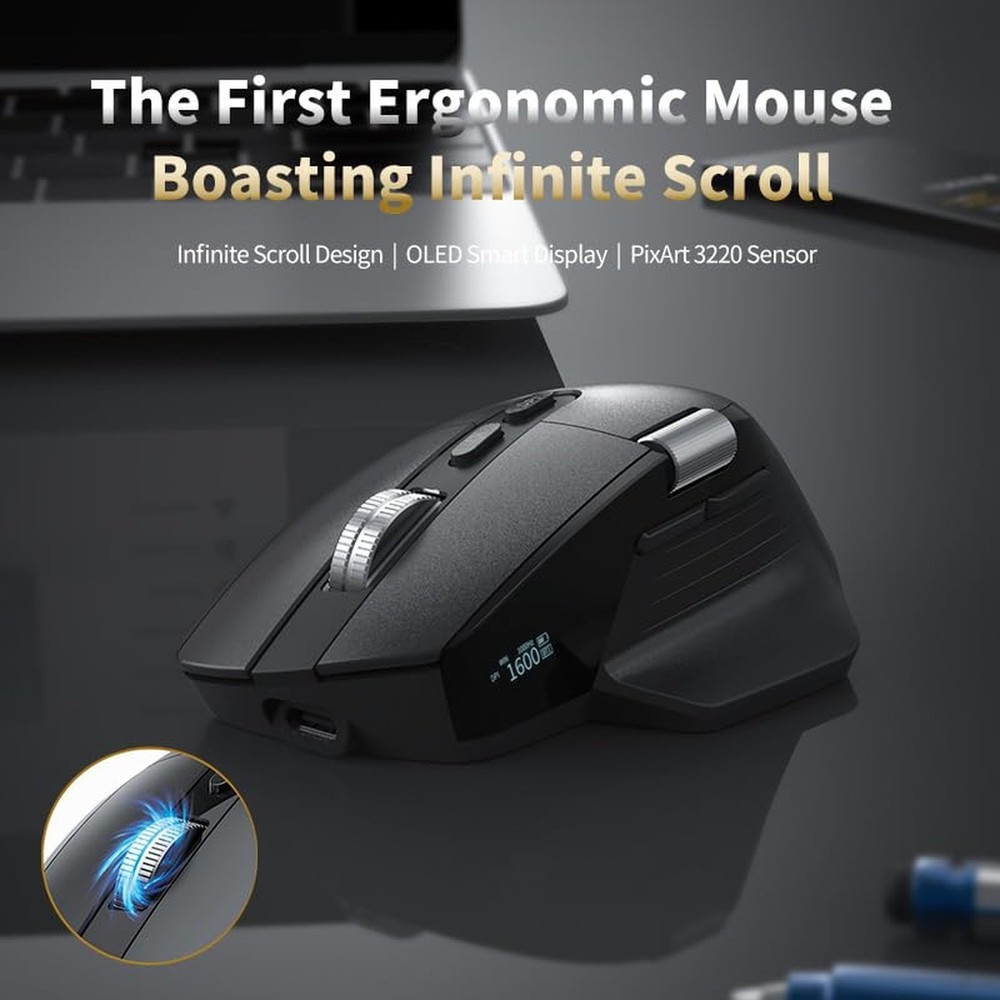 Ergonomic Wireless Mouse with Infinite Scroll & Side Scroll Wheel, Bluetooth ...
