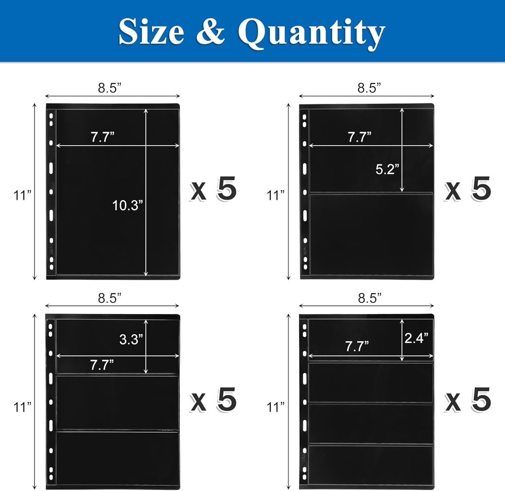Elsjoy 20 Sheets 40 Pages Stamp Album Pages, 9-Hole Stamp Collection Inserts Dou