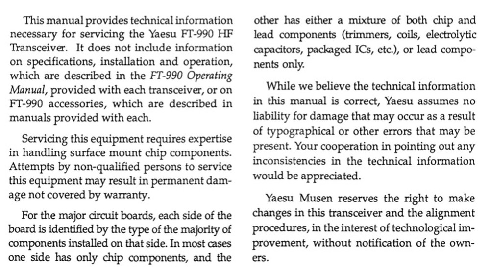 CDROM: YAESU FT-990 OPERATING & SERVICE MANUAL TECHNICAL SUPPLEMENT PDF
