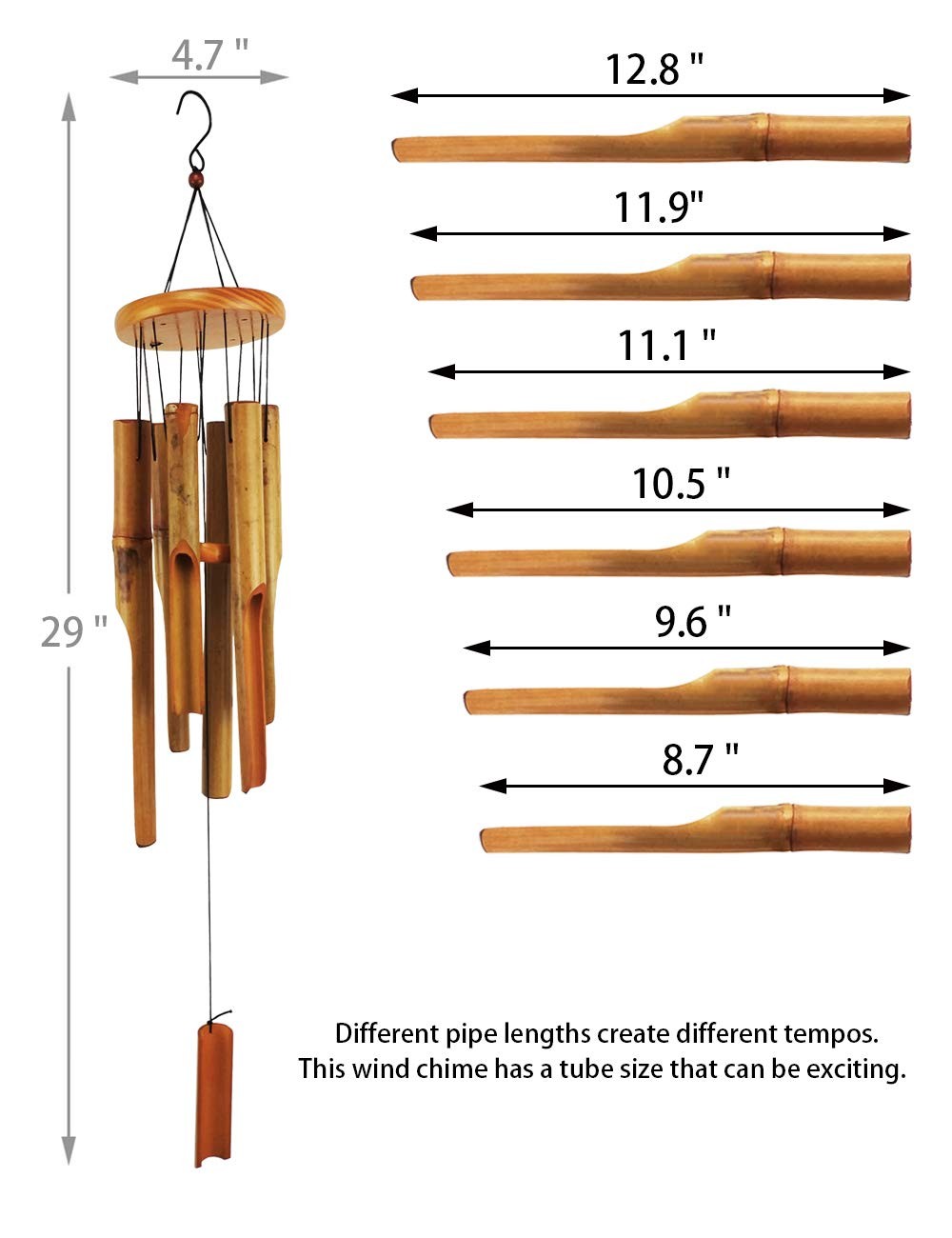MUMTOP Bamboo Wind Chimes Outdoor Wooden Wind Chime with Amazing Deep Tone fo...