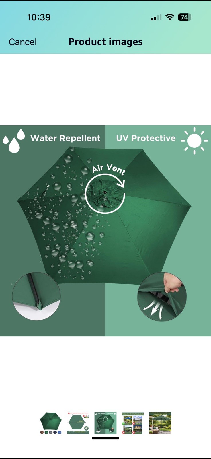 9ft Patio Umbrella Replacement Canopy top cover 6 ribs Waterproof UV