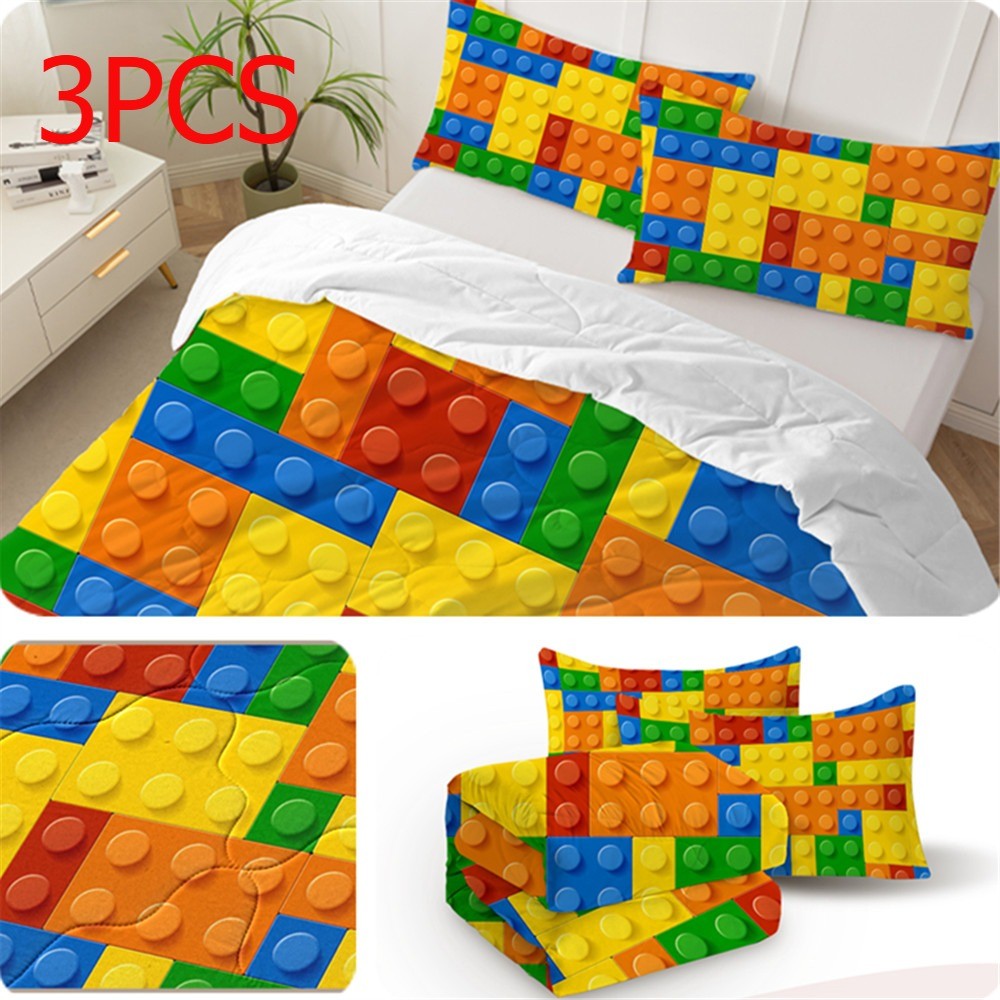 3pcs Funny Dot Building Blocks Comforter Set Colorful Bricks Thin Bedding Set