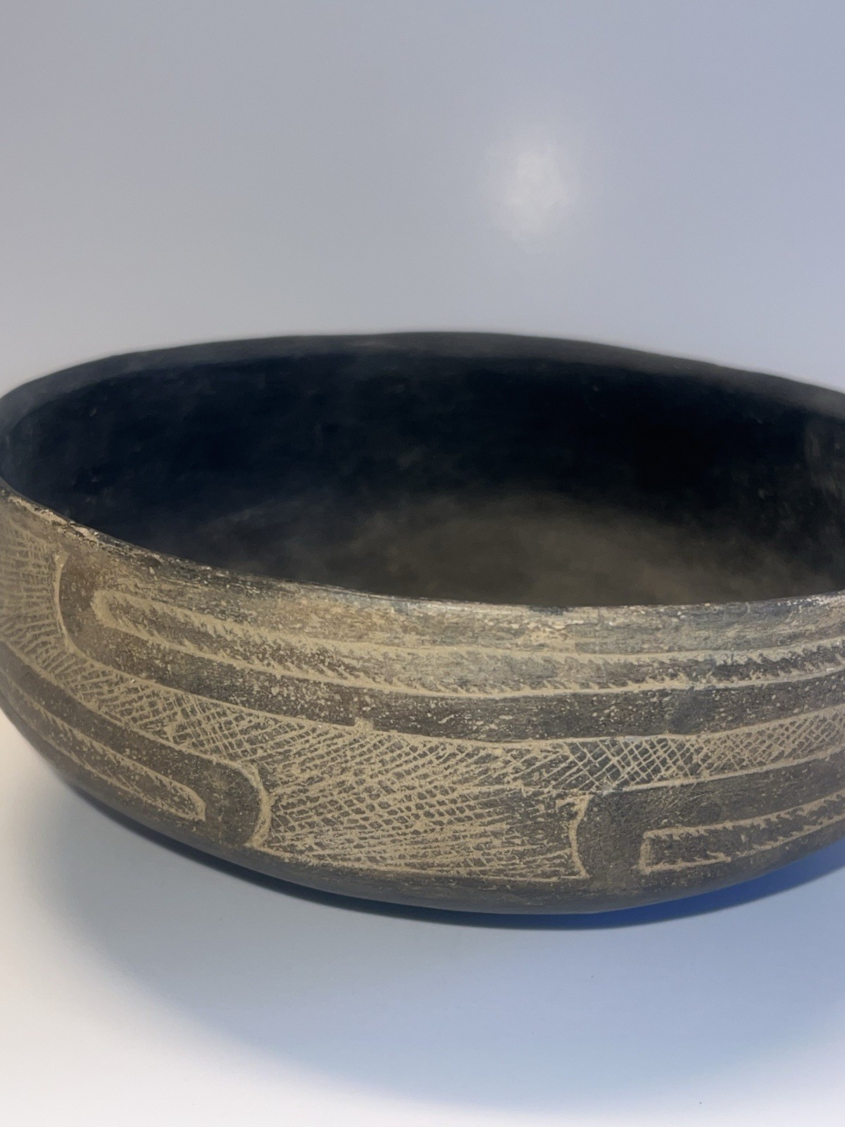 Antique Native American Indian Caddo Friendship Clay Pottery Bowl; Highly Etched