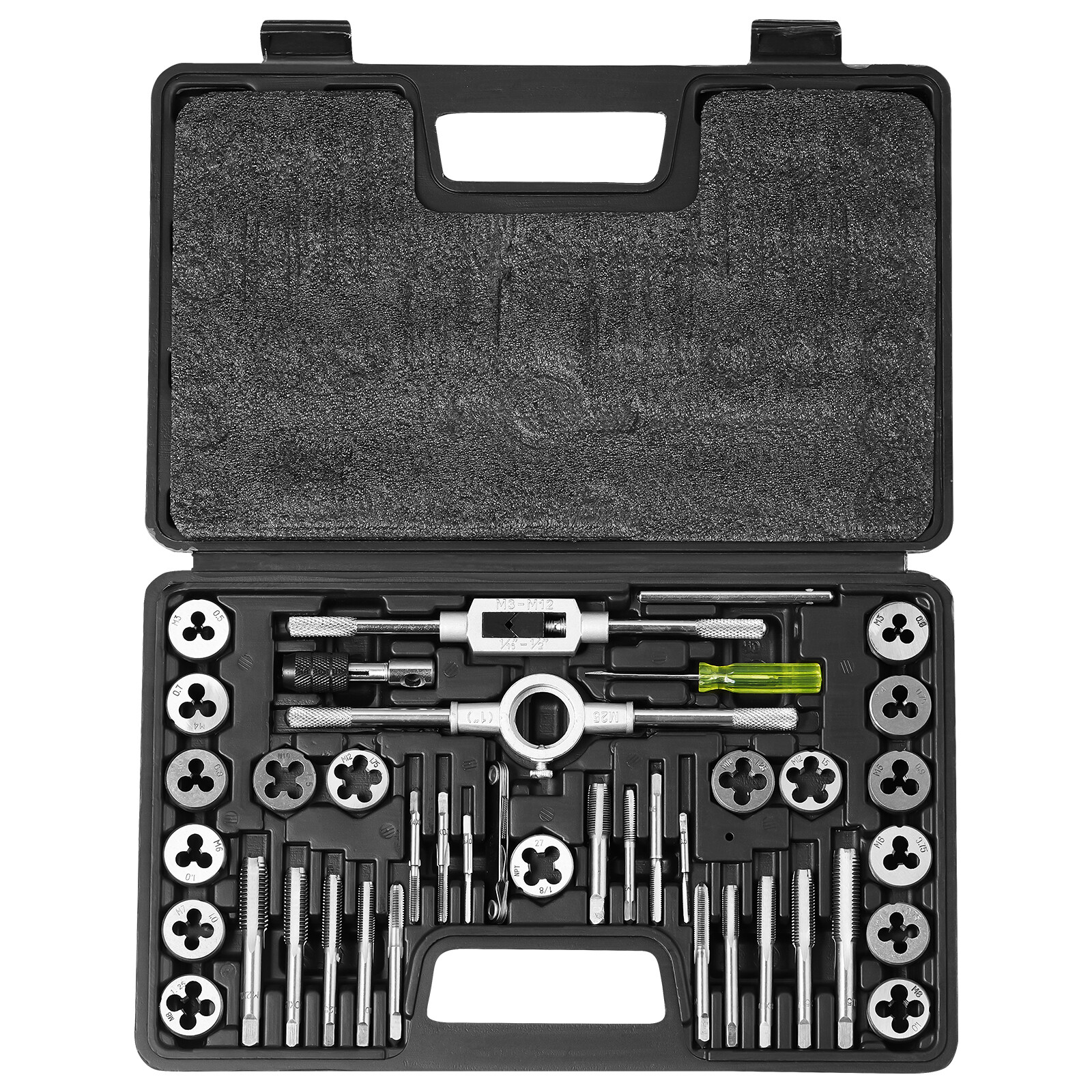 VEVOR Tap and Die Set 40Pcs Metric Size M3 to M12 Bearing Steel Threading Tool