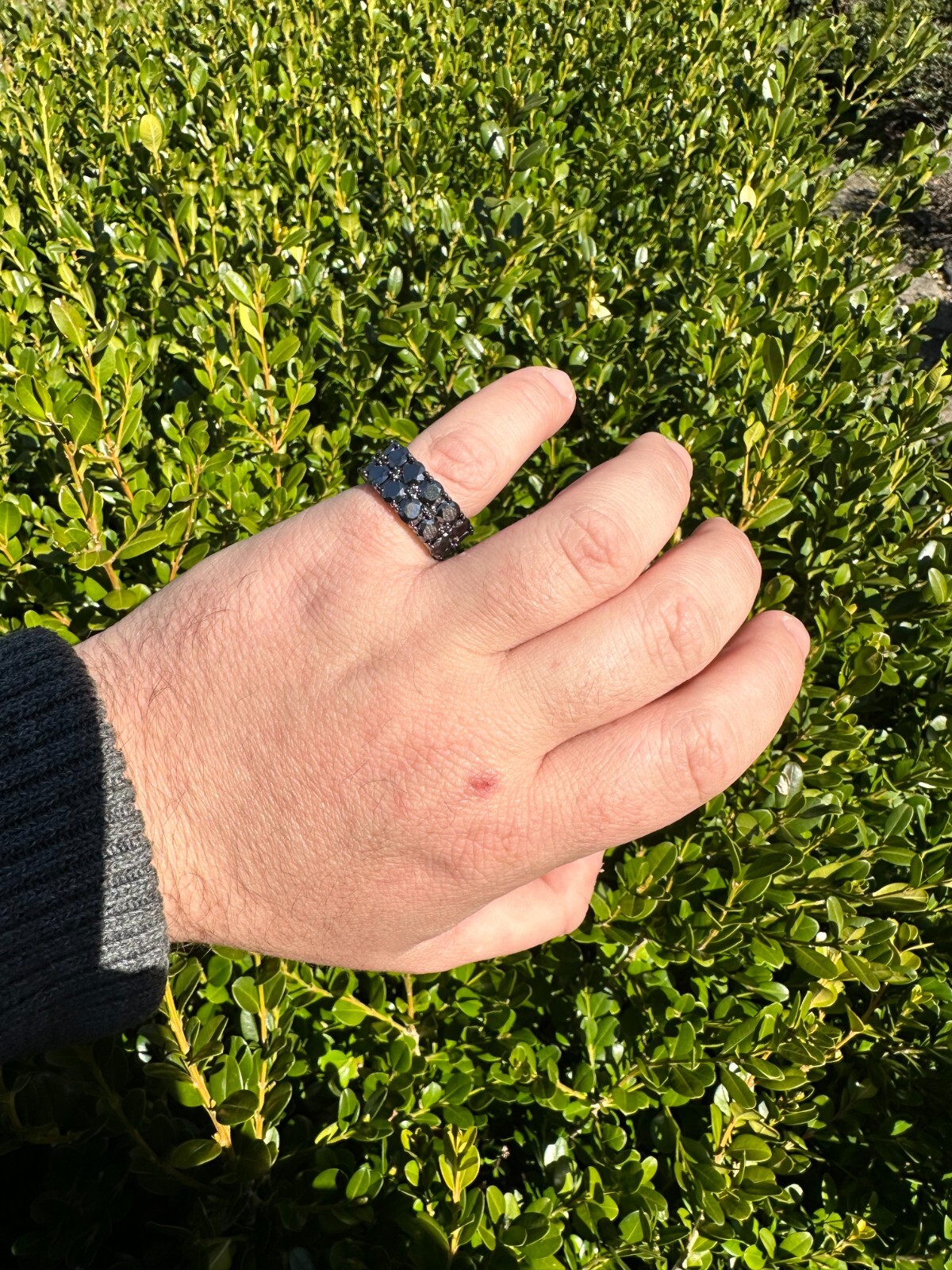 Black Moissanite Ring Real 925 Silver Oxidized Rhodium Hip Hop Iced Tennis Band