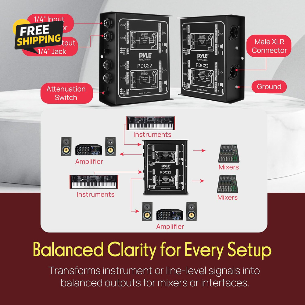 -PRO Premium Direct Injection Audio Box - Passive DI Unit Hum W/ Input