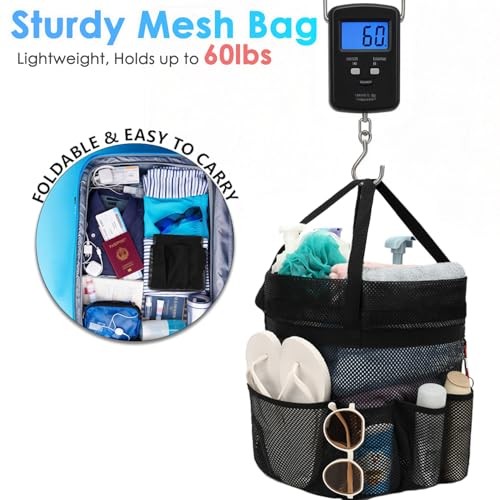 Mesh Shower Caddy Portable with Extra Large, Drawstring Closure - Black