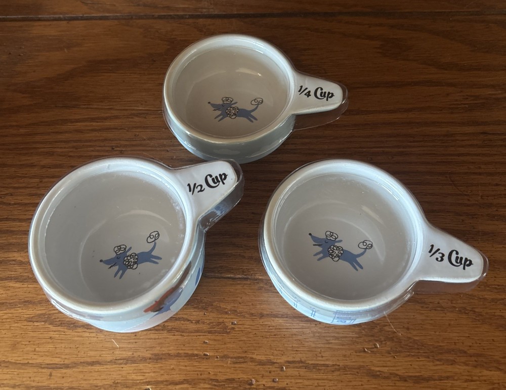 Paris Poodle Design Kitsch'n Glam Ceramic Nesting Measuring Cup Set Blue