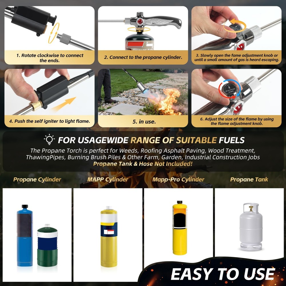 Weed Burner Torch, Propane Torch High Output 37" Extended Silver