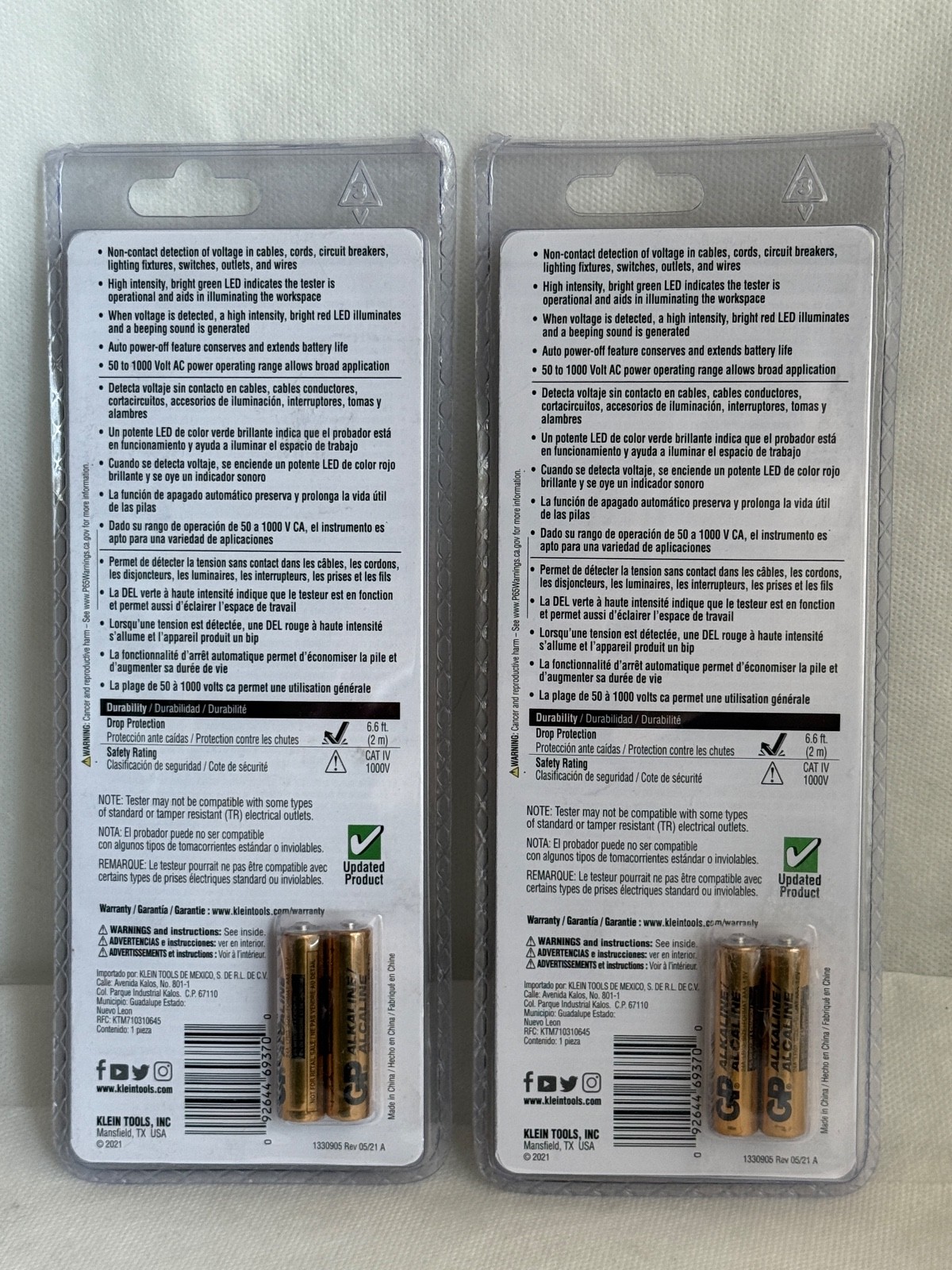 Lot of 2 New Klein Tools NCVT1P Non-Contact Voltage Tester Pen 50 to 1000V AC