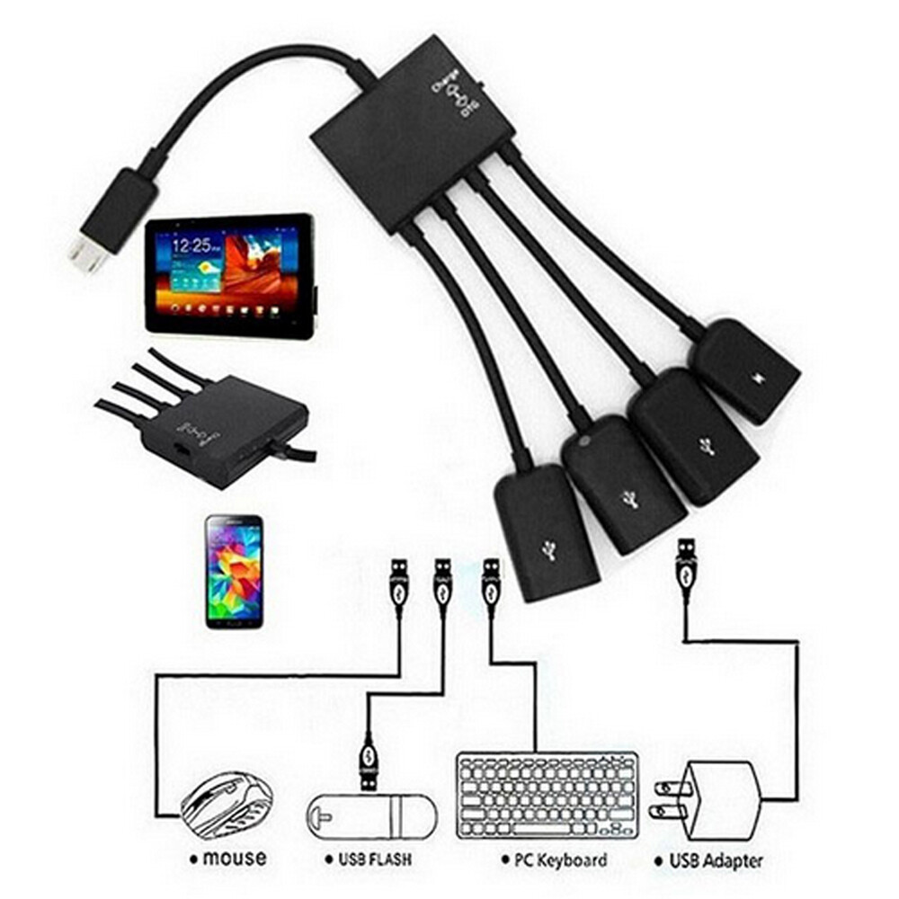 4PC Micro USB Charging OTG Hub Splitter Cable for Phone Android Tablet 4 In 1 US