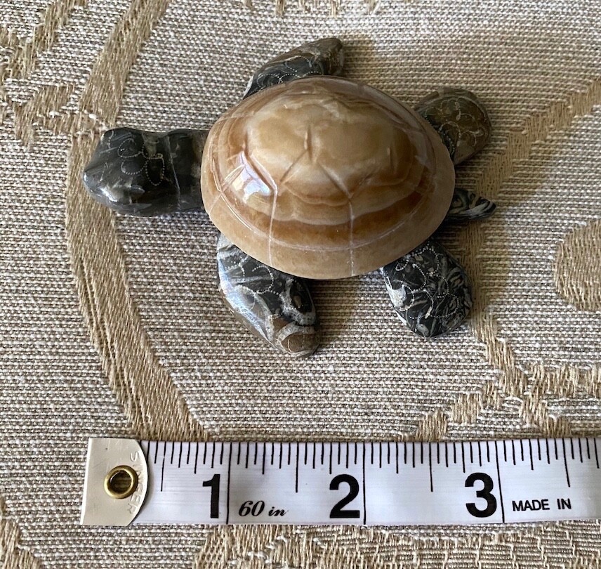 Stone Turtle Figurine on Agate Slice (#A)