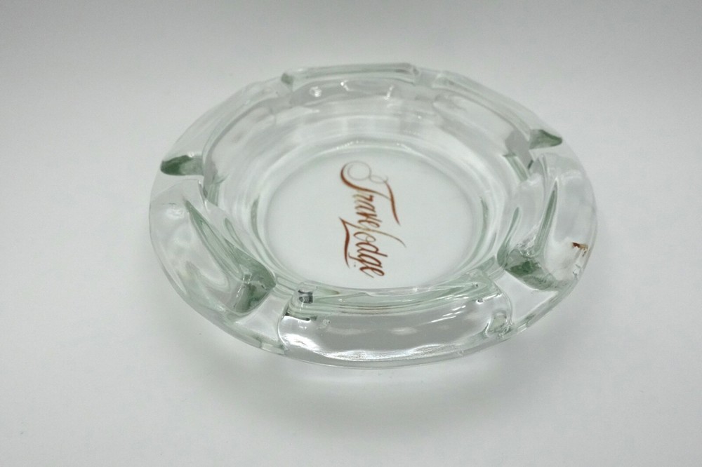 TraveLodge Glass Ashtray Script Logo - 4.5” Diameter