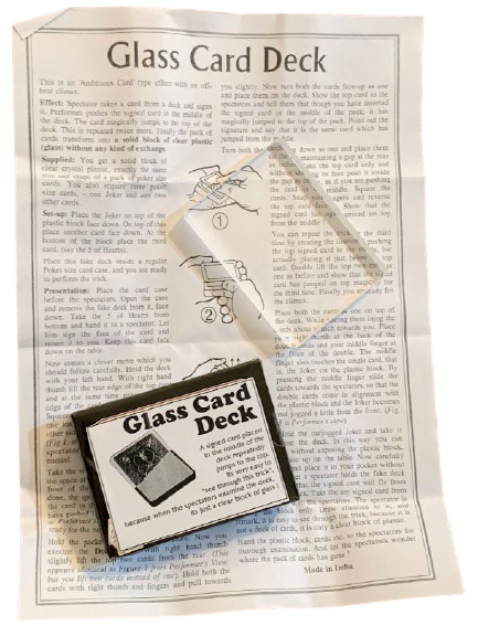 GLASS CARD DECK Solid Clear Plastic Block Change Magic Trick Close Up Ambitious