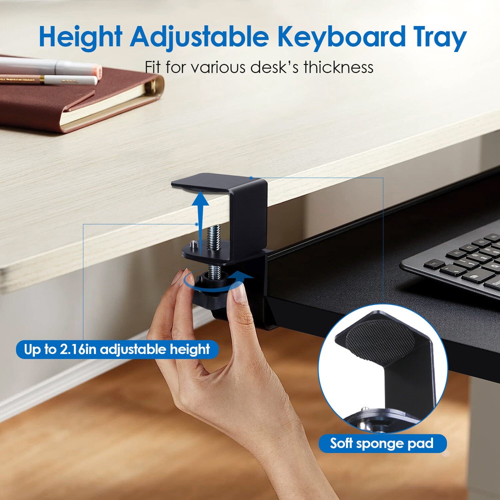 Under-Desk Keyboard Tray, Adjustable for Height & Tilt, Spacious Surface