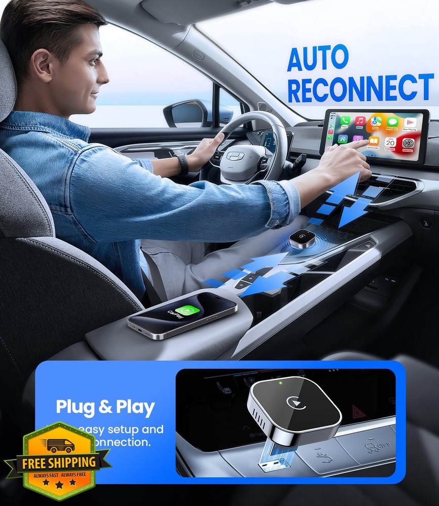 Teeran Wireless CarPlay Adapter Upgraded Mini Plug Play iPhone Car USB/C