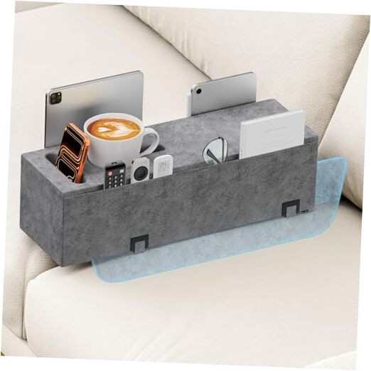 Sofa Armrest Couch Caddy with Cup Holder, Insertable/Removable (1-Pack) Gray