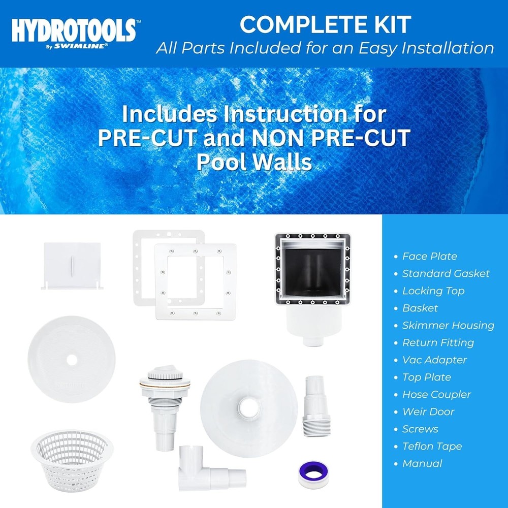 HYDROTOOLS Standard Thru-Wall Above Ground Pool Skimmer Kit ABS Construction