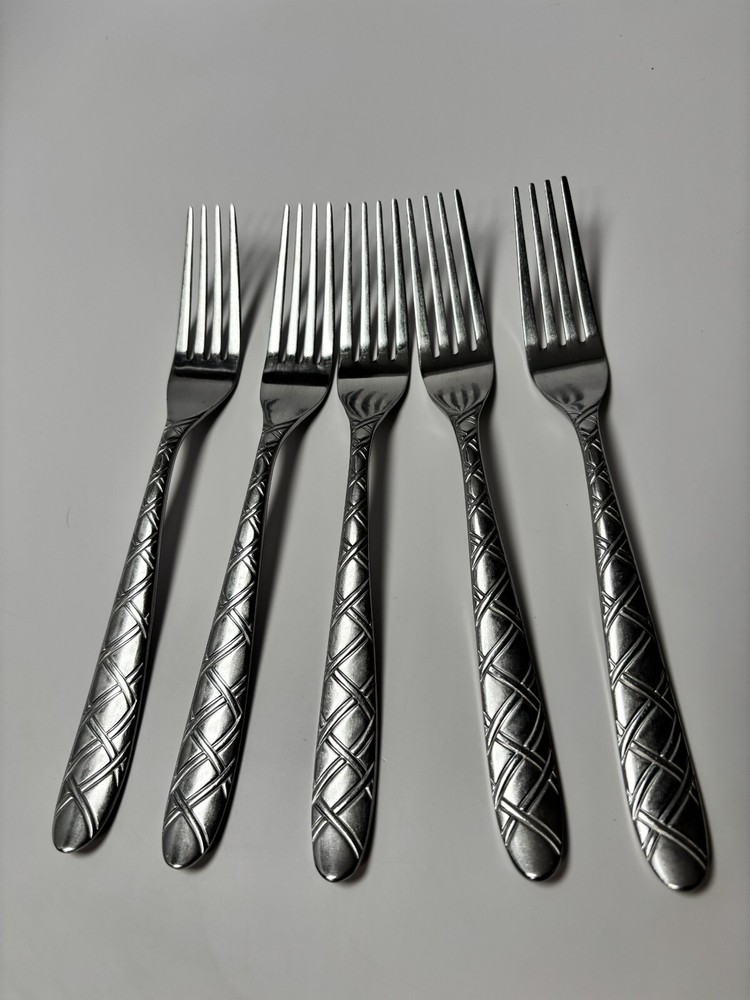 Cambridge Stainless Jasmine Sand Cross Hatch Flatware Dinner Fork Replace Lot 5